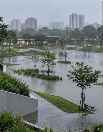 大雨のときにわざと水を流し込む都市公園の仕組み